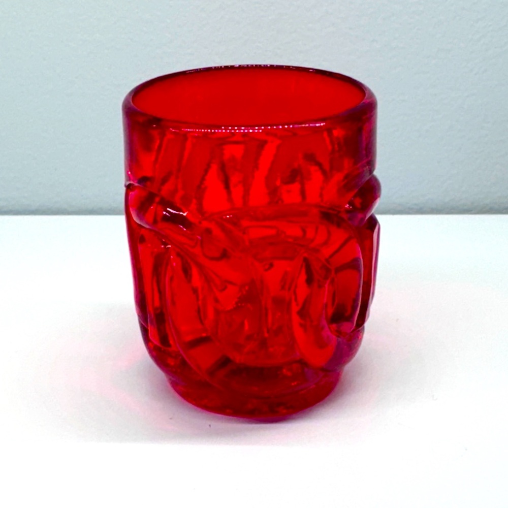Vintage Ruby Red Glass Toothpick Holder Intertwining Circles